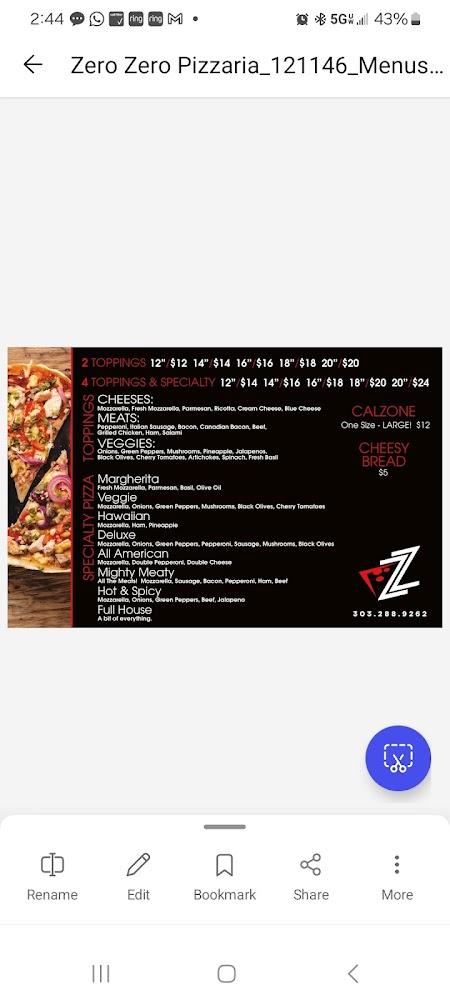 Zero Zero Pizzeria Menu image 4